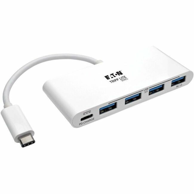 Eaton U460-004-4A-C Tripp Lite Series Hub USB-C de 4 Puertos, USB 3.x (5Gbps), 4x Puertos USB-A, Carga PD de 60W, Blanco