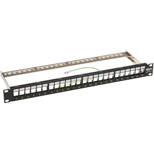 Eaton N062-024-KJ-SH Panel de Parcheo en Blanco Montable en Bastidor de 24 Puertos 1U Blindado Tripp Lite by Eaton con Conectores Keystone/Multimedia RJ45 Ethernet USB HDMI Cat5e/6