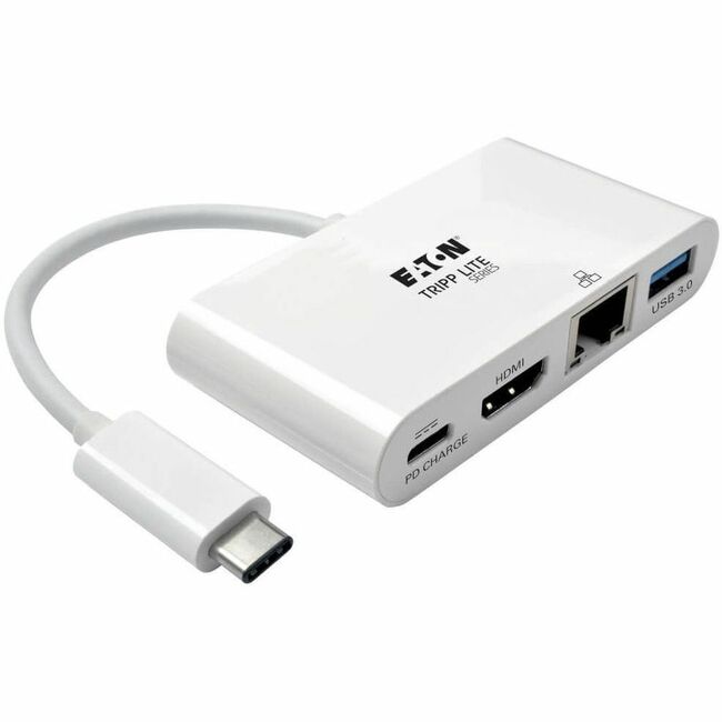 Eaton U444-06N-HGU-C Tripp Lite Series USB-C Multiport Adapter - HDMI, USB 3.x (5Gbps) Hub Port, Gigabit Ethernet, 60W PD Charging, HDCP, White