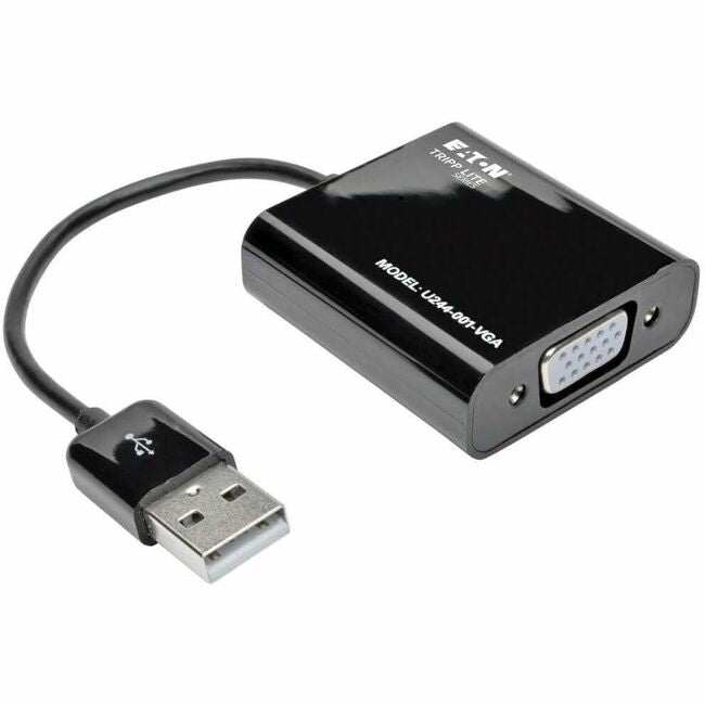 Eaton U244-001-VGA Adaptador de tarjeta gráfica de vídeo externa USB 2.0 a VGA de serie Eaton Tripp Lite para monitores duales/múltiples con cable USB integrado, 128 MB SDRAM, 1080p @ 60 Hz