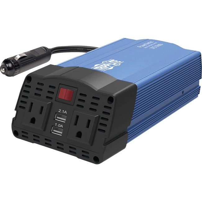 Eaton PV375USB Inversor de corriente para automóvil Eaton Tripp Lite Series 375W PowerVerter ultra compacto con 2 tomas de CA, 2 puertos de carga USB y cables de batería