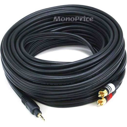 Monoprice, Inc. 5602 Monoprice Cable de Audio Estéreo Premium de 35ft 3.5mm Macho a 2RCA Macho 22AWG (Chapado en Oro) - Negro