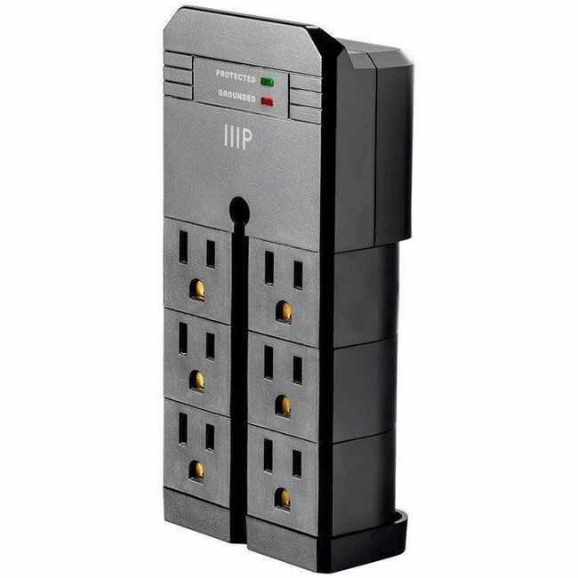 Monoprice, Inc. 15876 Monoprice Protector de Pared Giratorio de 6 Tomas, 2160 Julios, Voltaje de Fijación 500V