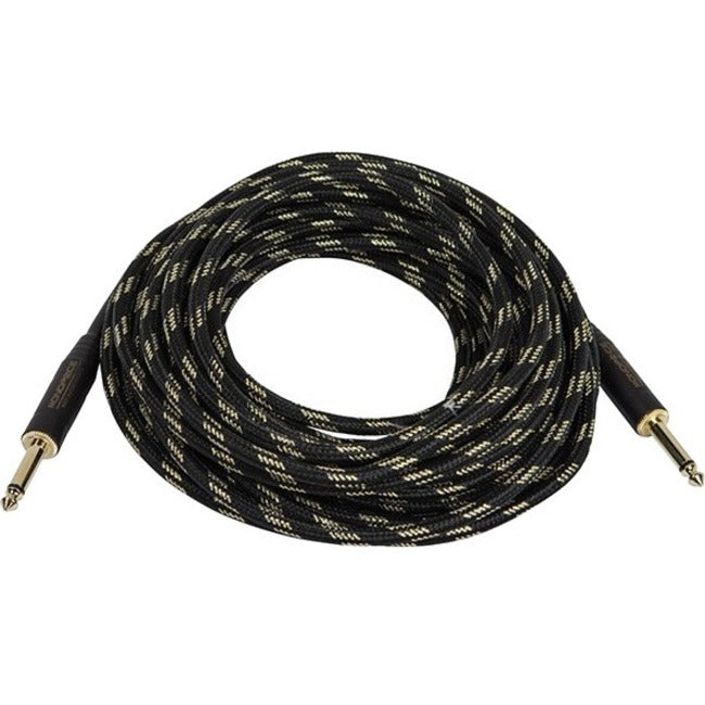 Monoprice, Inc. 601435 Monoprice Cable de Instrumento 35ft. Serie Cloth 1/4 inch T/S Male 20AWG - Negro y Oro
