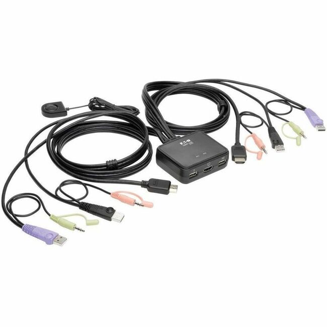 Eaton B032-HUA2 Interruptor KVM de Cable USB/HD de 2 Puertos Serie Eaton Tripp Lite con Compartir Audio/Video, Cables y Periféricos USB