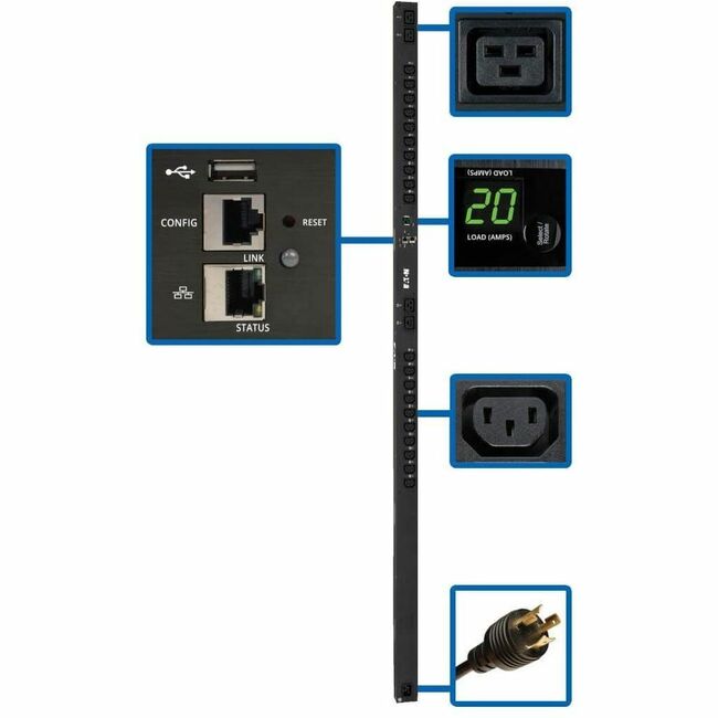 Eaton PDUMV20HVNETLX Tripp Lite by Eaton PDU 3.7kW Monofásico Switched PDU - Interfaz LX 208/230V Salidas (20 C13 & 4 C19) C20/L6-20P 0U TAA