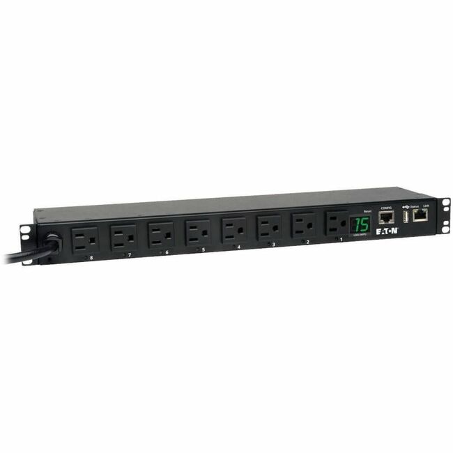 Eaton PDUMH15NET2LX Tripp Lite by Eaton PDU 1.4kW Single-Phase Switched PDU LX Interface 120V Outlets (8 5-15R) NEMA 5-15P 12 ft. (3.66 m) Cord 1U Rack TAA