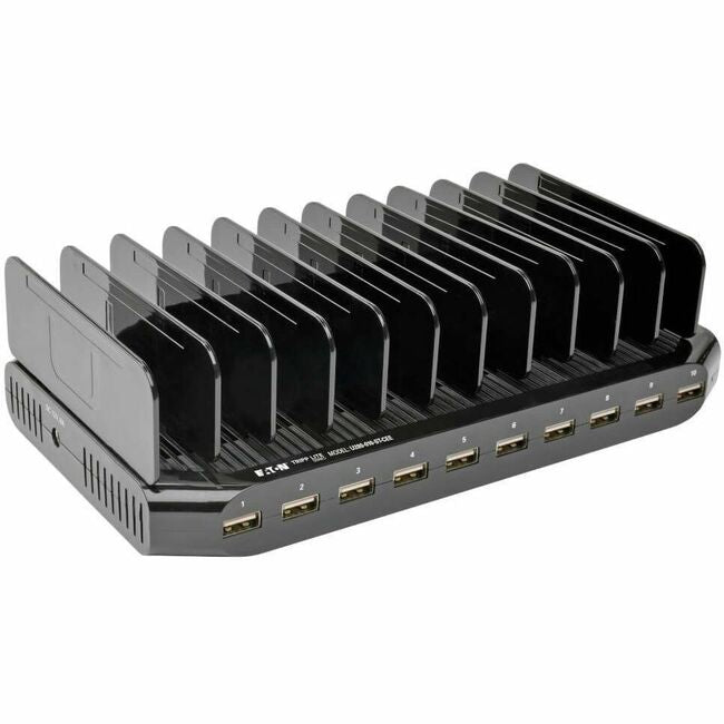 Eaton U280-010-ST-CEE Estación de Carga USB Eaton Tripp Lite Series de 10 Puertos con Almacenamiento Ajustable, Salida de Cargador USB 12V 8A (96W), Cable de Alimentación Schuko