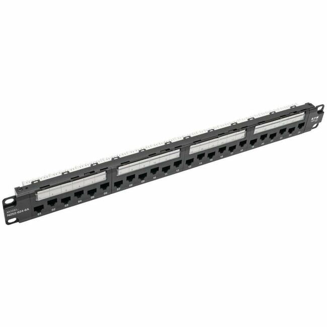 Eaton N252-024-6A Tripp Lite by Eaton Panel de Parcheo Cat6a 1U montado en bastidor de 24 puertos con barra de administración de cables RJ45 110 Punchdown TAA