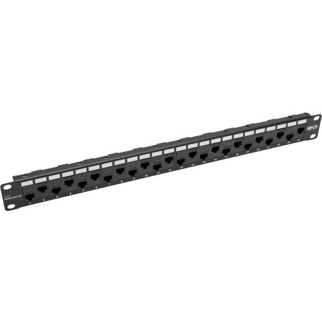 Eaton N254-024-OF Panel de Parcheo Rack-Mount de 24 Puertos 1U Cat5e/6 Offset Feed-Through Serie Eaton Tripp Lite con Barra de Gestión de Cables, Ethernet RJ45, TAA