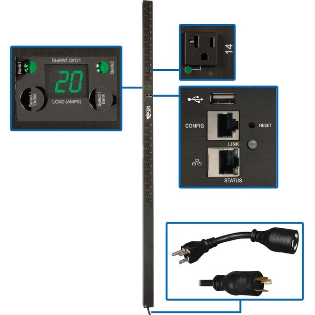 Eaton PDUMVR20NETLX Tripp Lite by Eaton PDU 1.9kW Single-Phase Switched PDU LX Platform Outlet Monitoring 120V Outlets (24 NEMA 5-15/20R) L5-20P Plug 0U TAA