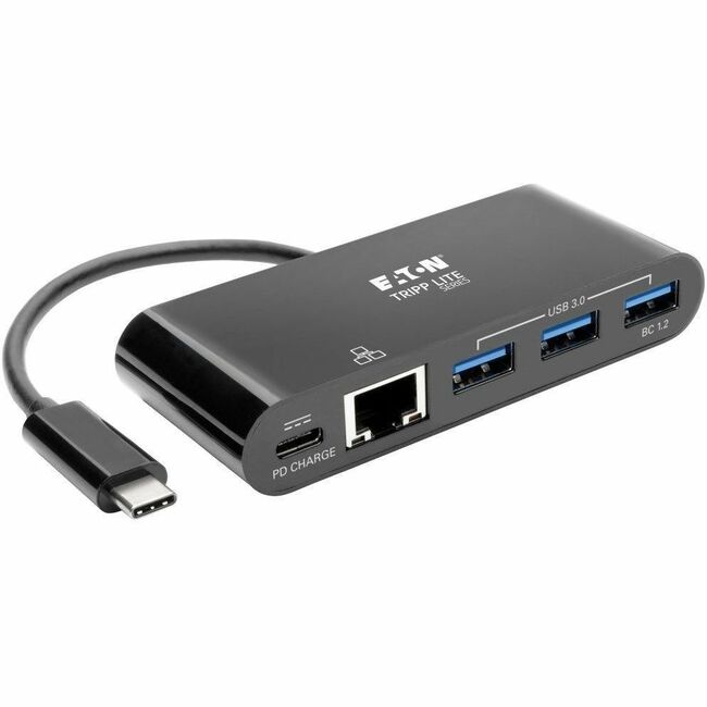 Eaton U460-003-3AGB-C Tripp Lite by Eaton Concentrador USB-C de 3 Puertos con Puerto LAN y Entrega de Energía USB-C a 3x USB-A Gbe 60W PD Carga USB 3.0 Negro