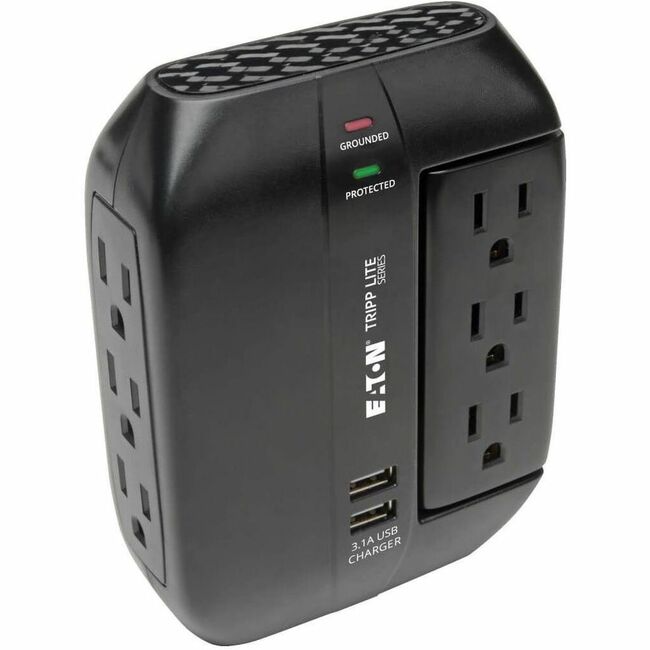 Eaton SWIVEL6USB Protector contra Sobretensiones Eaton Tripp Lite Series Protect It! de 6 Tomas con 3 Tomas Giratorias - Conexión Directa, 1200 Julios, 2 Puertos USB