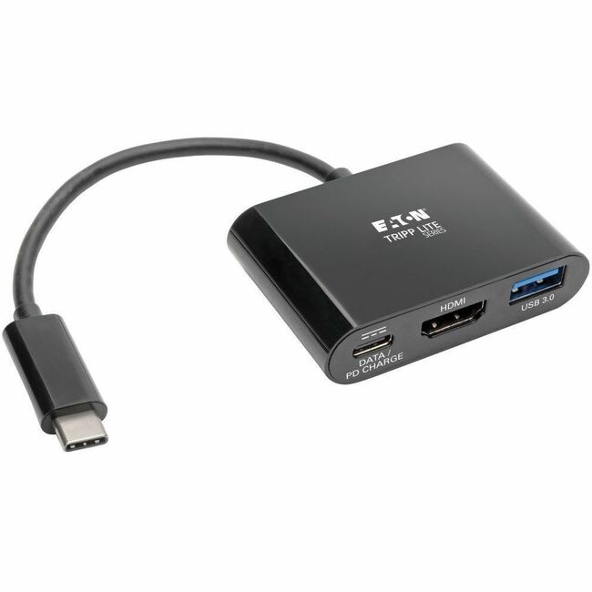 Eaton U444-06N-H4UB-C Tripp Lite Series USB-C a HDMI 4K Adaptador con Puerto Hub USB 3.x (5Gbps) y Carga PD de 60W, HDCP, Negro