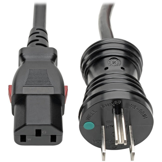 Eaton P006-L25-HG15 Tripp Lite Series Cordón de Alimentación de Grado Hospitalario, NEMA 5-15P a IEC C13 con Bloqueo - Punto Verde, 15A, 125V, 14 AWG, 25 ft. (7.62 m), Negro