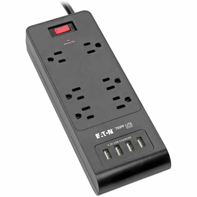 Eaton TLP664USBB Tripp Lite by Eaton Protector de Sobretensión de 6 Salidas con 4 Puertos USB (4.2A Compartidos) - Cable de 6 ft. (1.83 m) 900 Joules Negro