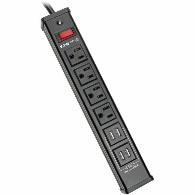 Eaton TLM446USBB Tripp Lite by Eaton Protector contra Picos con 4 Salidas y 4 Puertos USB (4.2A Compartidos) - Cable de 6 ft. (1.83 m) 450 Joules Carcasa de Metal