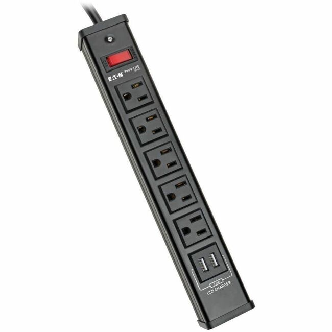 Eaton TLM526USBB Protector Contra Sobretensiones Eaton Tripp Lite Series con 5 Tomas y 2 Puertos USB (3.4A Compartidos) - Cable de 6 ft. (1.83 m), 450 Joules, Carcasa de Metal