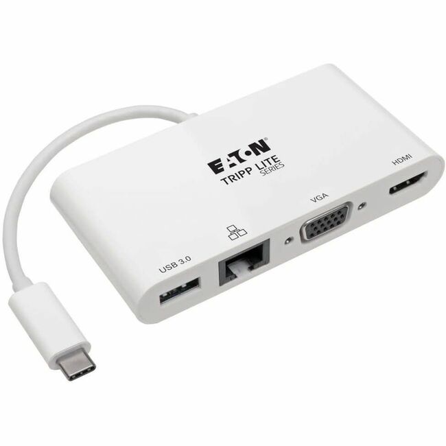 Eaton U444-06N-HV4GU Adaptador Multipuerto USB-C Serie Eaton Tripp Lite - 4K HDMI, VGA, Puerto Hub USB 3.x (5Gbps), GbE, HDCP, Blanco