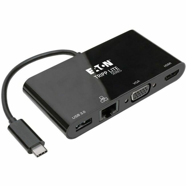 Eaton U444-06N-HV4GUB Adaptador Multipuerto USB-C de la Serie Eaton Tripp Lite - HDMI 4K, VGA, Puerto Hub USB 3.x (5Gbps), GbE, HDCP, Negro