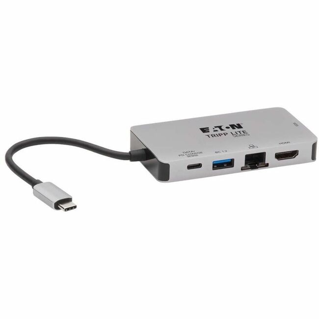 Eaton U442-DOCK6-GY Tripp Lite Series USB-C Dock, Dual Display - 4K HDMI, VGA, USB 3.x (5Gbps), USB-A/C Hub, GbE, 100W PD Charging