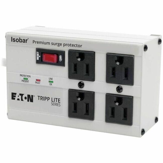 Eaton IBAR4-6D Tripp Lite Series Isobar Supresor de Sobretensión de 4 Salidas, Cable de 6 ft. con Enchufe de Ángulo Recto, 3330 Julios, Carcasa de Metal
