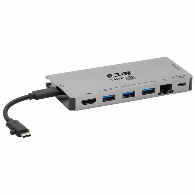 Eaton U442-DOCK5D-GY Tripp Lite Series USB-C Dock - 4K HDMI, USB 3.x (5Gbps), USB-A/C Hub Ports, GbE, Memory Card, 100W PD Charging, Detachable Cord