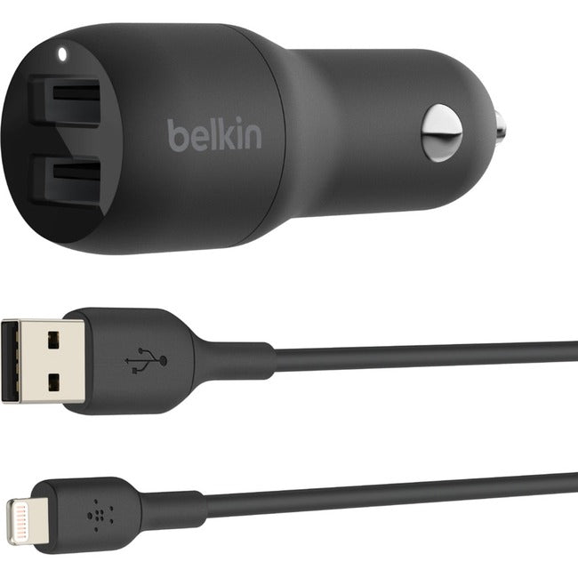 Belkin International INC CCD001BT1MBK Belkin BoostCharge Dual USB-A Car Charger 24W (Cable USB-A a Lightning incluido)