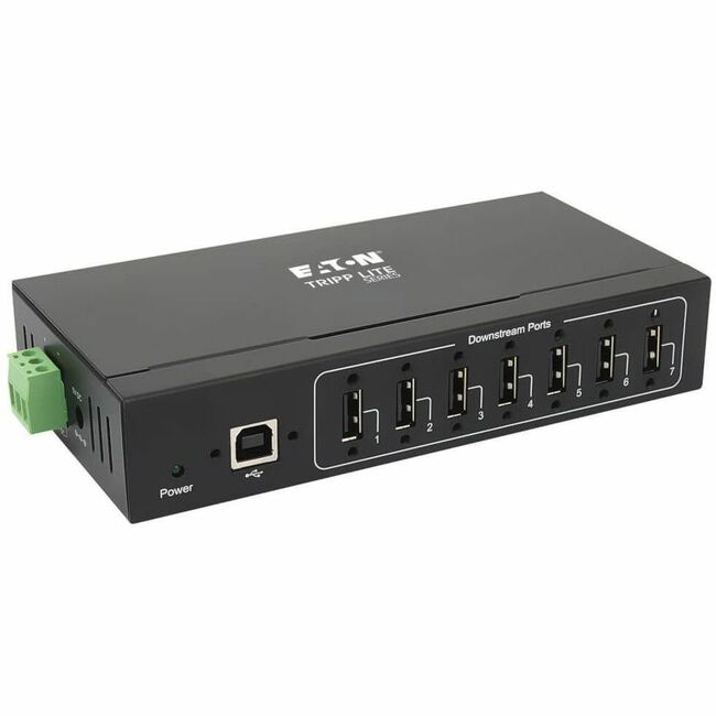 Eaton U223-007-IND-1 Concentrador USB 2.0 Industrial Eaton Tripp Lite de 7 Puertos - Inmunidad ESD de 15 kV, Carcasa Metálica, Montable en Pared/Carril DIN