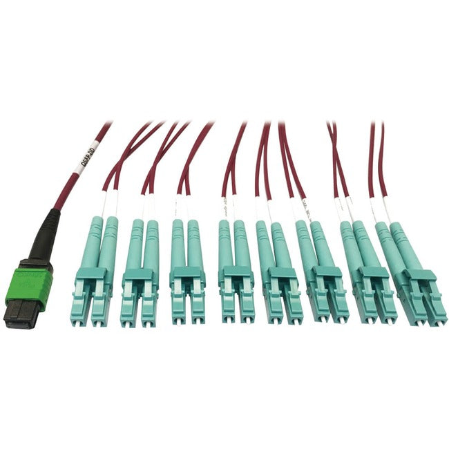 Eaton N846D-01M-16EMG Tripp Lite Series 400G Multimodo 50/125 OM4 Cable de Fibra Óptica Plenum Breakout, 16F MTP/MPO-APC a (x4) LC Dúplex (F/M), Magenta, 1 m
