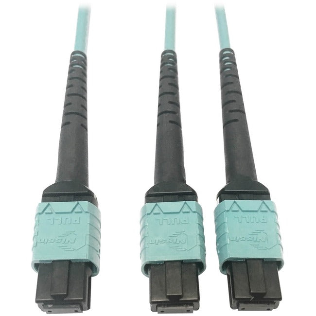 Eaton N846D-03M-24BAQ Tripp Lite Series 400G Multimode 50/125 OM4 Cable de Fibra Óptica Plenum, 24F MTP/MPO-PC a (x2) 12F MTP/MPO-PC (H/H), Aqua, 3 m