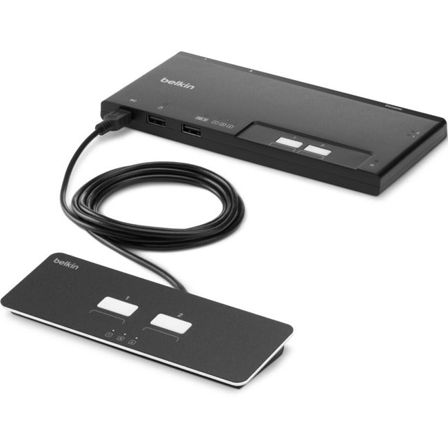 Belkin International INC F1DN202MOD-BA-4 Belkin Conmutador KVM Modular Seguro de 2 Puertos Dual Head, Unidad Base PP4.0 Con Control Remoto