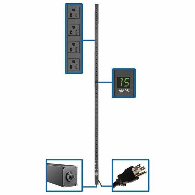Eaton PDUMV15-72 Tripp Lite by Eaton PDU 1.5kW 100-127V Monofásico PDU con Medidor Local - 36 Salidas NEMA 5-15R Entrada 5-15P Cable de 15 ft. 72 in. 0U Rack