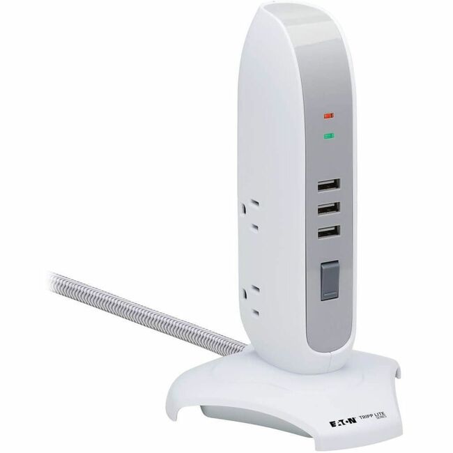 Eaton TLP66USB Tripp Lite by Eaton Protector Contra Sobretensiones de 5 Salidas Torre con 3 Puertos USB (3.1A Compartidos) Cordón de 6 ft. Clavija 5-15P 1200 Joules Blanco