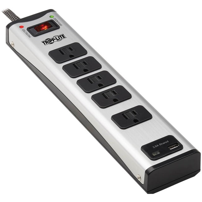 Eaton TLM506USBC Protector Contra Sobretensiones Eaton Tripp Lite Series con 5 Tomas, 1 USB-A y 1 USB-C (3.9A Compartidos) - Cable de 6 ft, 2100 Joules, Carcasa de Metal