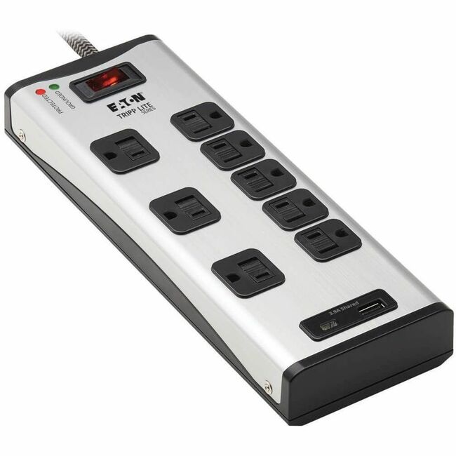 Eaton TLM88USBC Tripp Lite by Eaton Protector Contra Picos de 8 Salidas con 1 USB-A y 1 USB-C (3.9A Compartidos) - Cable de 8 ft 2100 Joules Carcasa de Metal