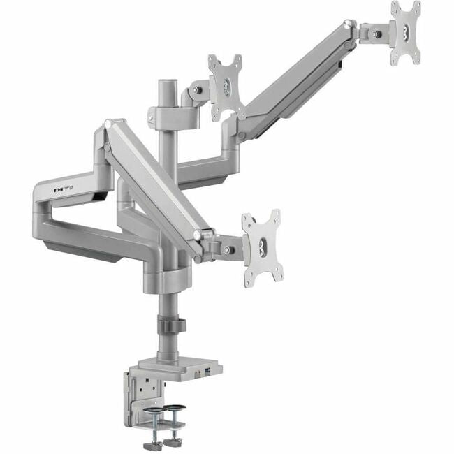 Eaton DDR1730TAL Tripp Lite Series Triple-Display Gas-Spring Flex-Arm Desktop Clamp and Grommet for 17˘ to 30˘ Flat-Screen Displays - USB and Audio Ports, Aluminum