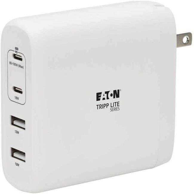 Eaton U280-W04-100C2G Cargador de Pared USB Compacto de 4 Puertos Eaton Tripp Lite Series - Tecnología GaN, Carga PD de 100W, 2 USB-C y 2 USB-A, Blanco