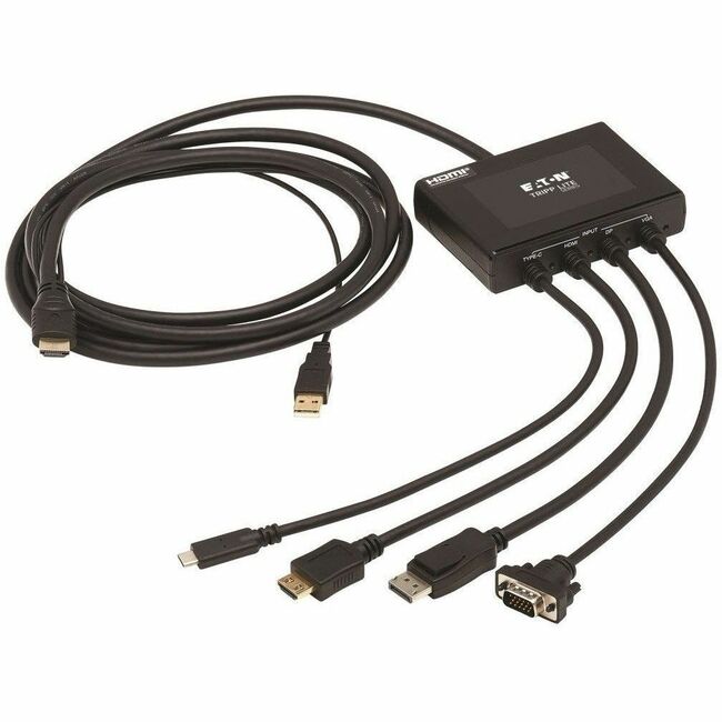 Eaton B321-4X1-HDVC Adaptador Eaton Tripp Lite Series de 4 Puertos para Presentaciones, HDMI 4K 60 Hz (4:4:4), DP, USB-C y VGA 1080p a HDMI, Cables Integrados, TAA