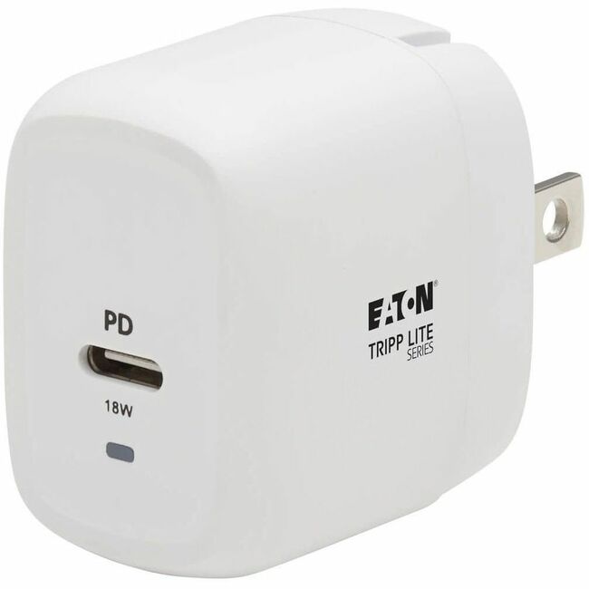 Eaton U280-W01-18C1-K Cargador de Pared USB-C Compacto Serie Eaton Tripp Lite con Cable USB-C a Lightning - Carga PD de 18W, Tecnología GaN, Blanco
