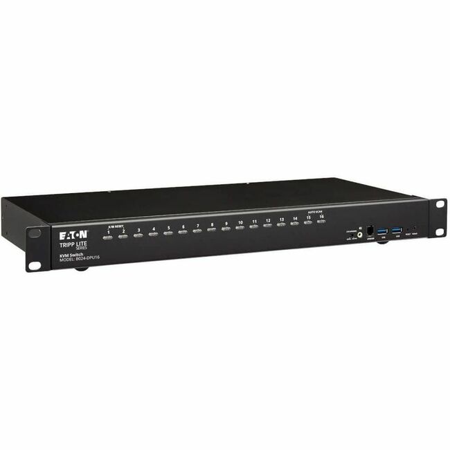 Eaton B024-DPU16 Tripp Lite Series 16-Port DisplayPort/USB KVM Switch with Audio/Video and USB Peripheral Sharing, 4K 60 Hz, 1U Rack-Mount, TAA