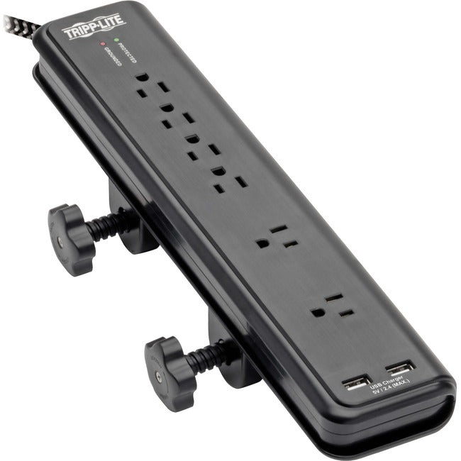 Eaton TLP608DMUAM Tripp Lite by Eaton Safe-IT Supresor de Sobretensión de 6 Tomas 2 Puertos de Carga USB Cable de 8 pies Enchufe 5-15P 2100 Julios Protección Antimicrobiana Negro