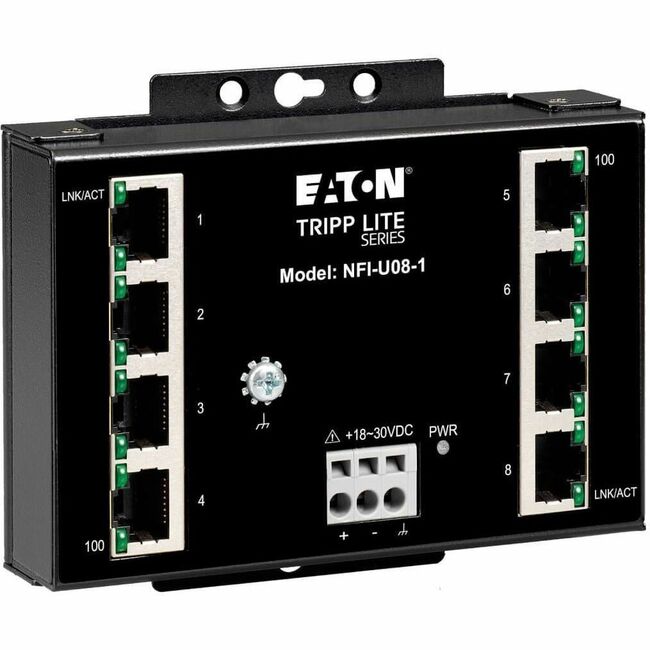 Eaton NFI-U08-1 Tripp Lite Series Conmutador Ethernet Industrial sin Administrar de 8 Puertos - 10/100 Mbps, Reforzado, -40&deg; a 75&deg;C, Montaje DIN/Pared, TAA