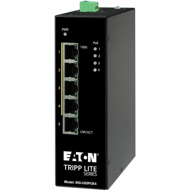 Eaton NGI-U05POE4 Tripp Lite Series Conmutador Ethernet Gigabit Industrial No Administrado de 5 Puertos - 10/100/1000 Mbps, PoE+ 30W, -10&deg; a 60&deg;C, Montaje DIN, TAA