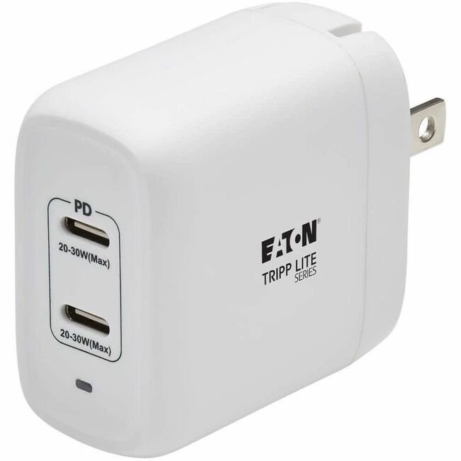 Eaton U280-W02-40C2-G Cargador de Pared USB-C Compacto de Doble Puerto de la Serie Eaton Tripp Lite - Tecnología GaN, Carga PD de 40W (20W+20W o 30W), Blanco