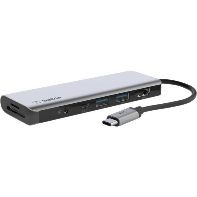 Belkin International INC PVC003BTSGY Belkin USB-C 7-in-1 Adaptador Multiuerto, Estación de Acoplamiento para Laptop, 2x USB-A 3.1 Gen 2, HDMI 4k 2.0, Entrega de Potencia 100W 3.0