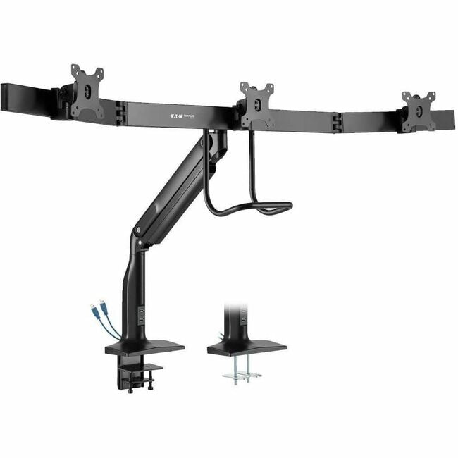 Eaton DMPDT1732AM Tripp Lite Series Safe-IT Precision-Placement Triple-Display Desk Clamp/Grommet with premium gas spring arm and Antimicrobial Tape for 17˘ to 32˘ Displays