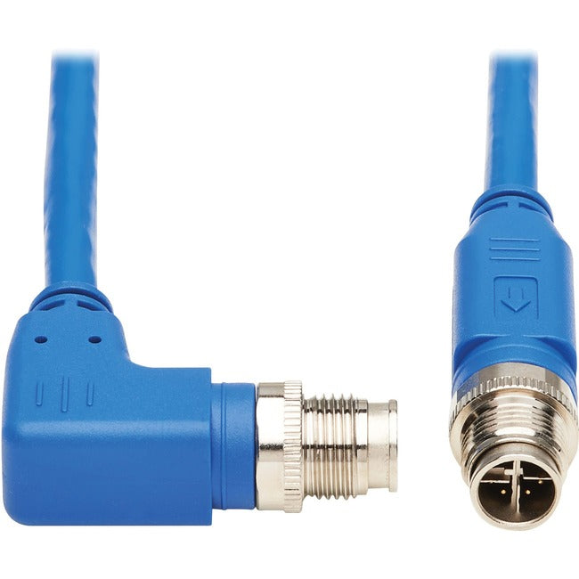 Eaton NM12-603-03M-BL Tripp Lite Series M12 X-Code Cat6 1G UTP CMR-LP Ethernet Cable (Right-Angle M/M), IP68, PoE, Blue, 3 m (9.8 ft.), TAA