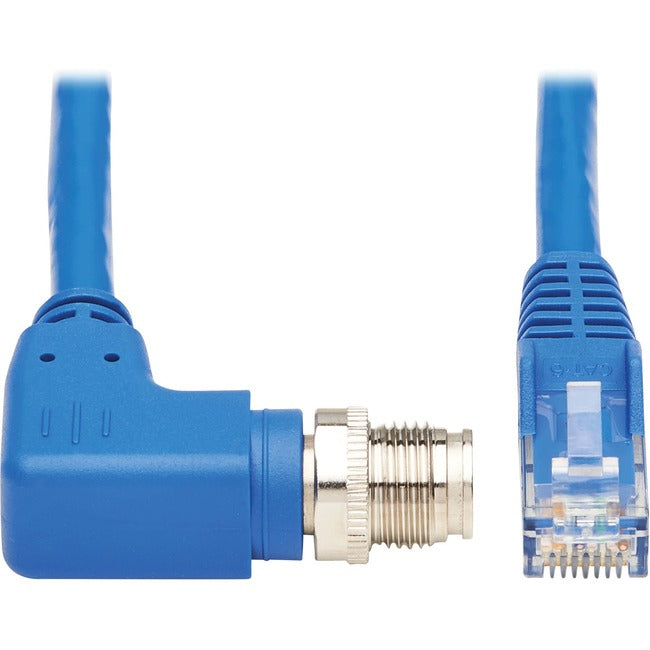 Eaton NM12-604-03M-BL Tripp Lite Series M12 X-Code Cat6 1G UTP CMR-LP Cable de Ethernet (M12 M/RJ45 M en Ángulo Recto), IP68, PoE, Azul, 3 m (9.8 ft.), TAA