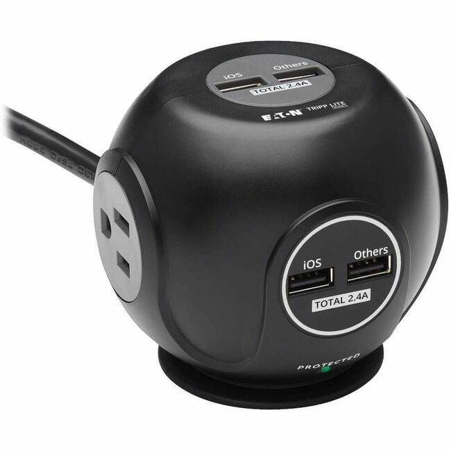Eaton TLP38UAM Tripp Lite by Eaton Safe-IT Protector de Sobretensión Esférico de 3 Tomas 5-15R 4 Puertos de Carga USB Cable de 8 ft. (2.4 m) Protección Antimicrobiana
